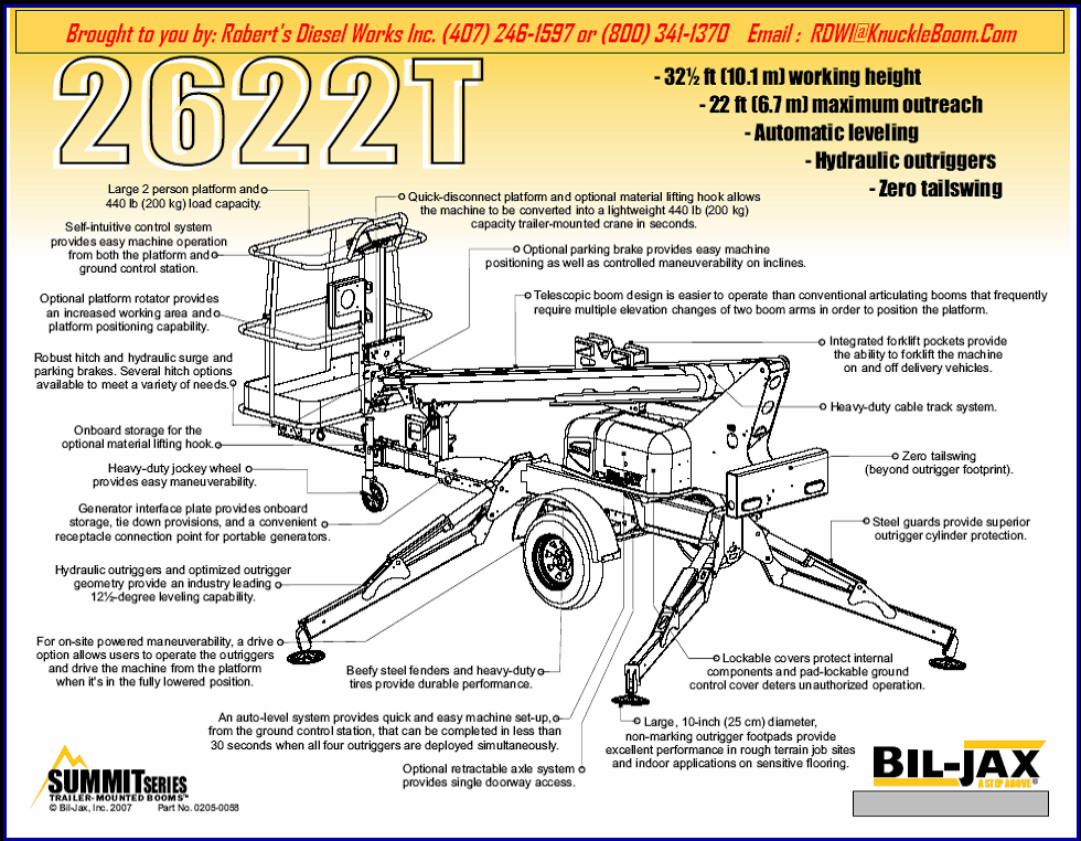 2622T Bil-Jax Aerial work platform information and lift chart.