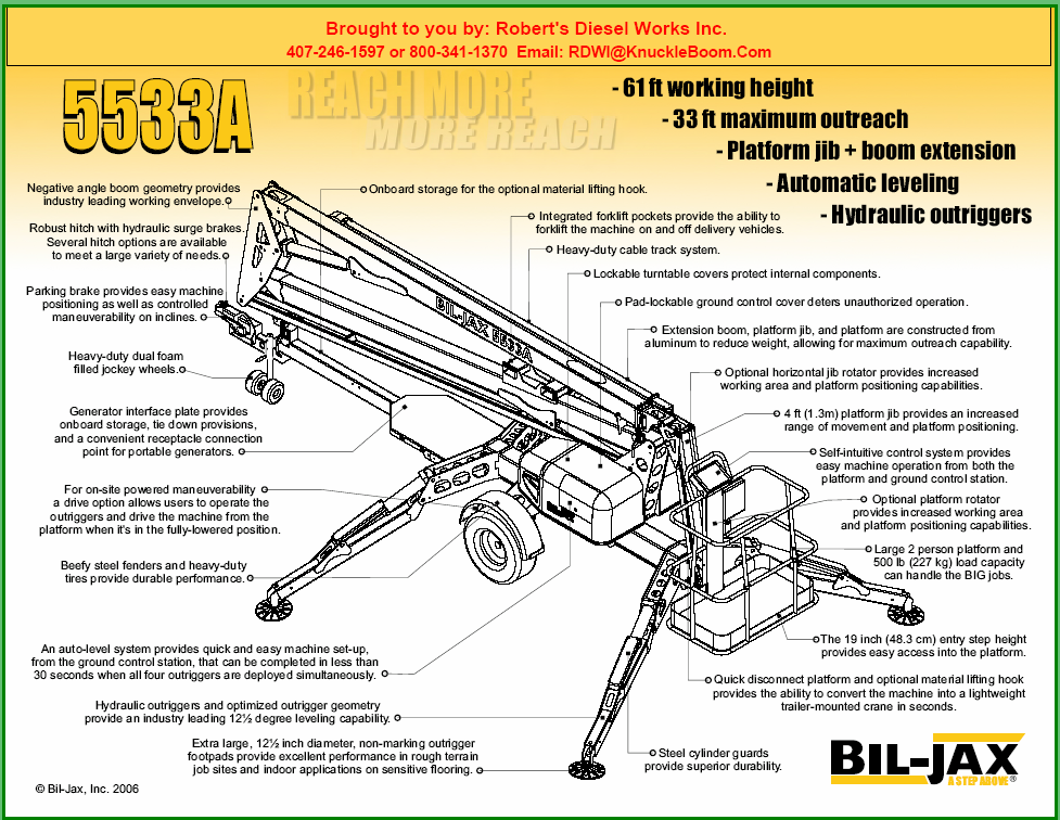 5533A Bil-Jax Aerial work platform information and lift chart.