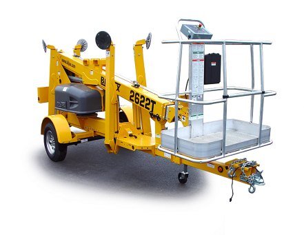Bil-Jax 2622T trailer-mounted telescopic boom lift, stowed