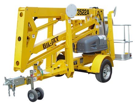 Bil-Jax 3522A trailer-mounted articulating boom lift, stowed
